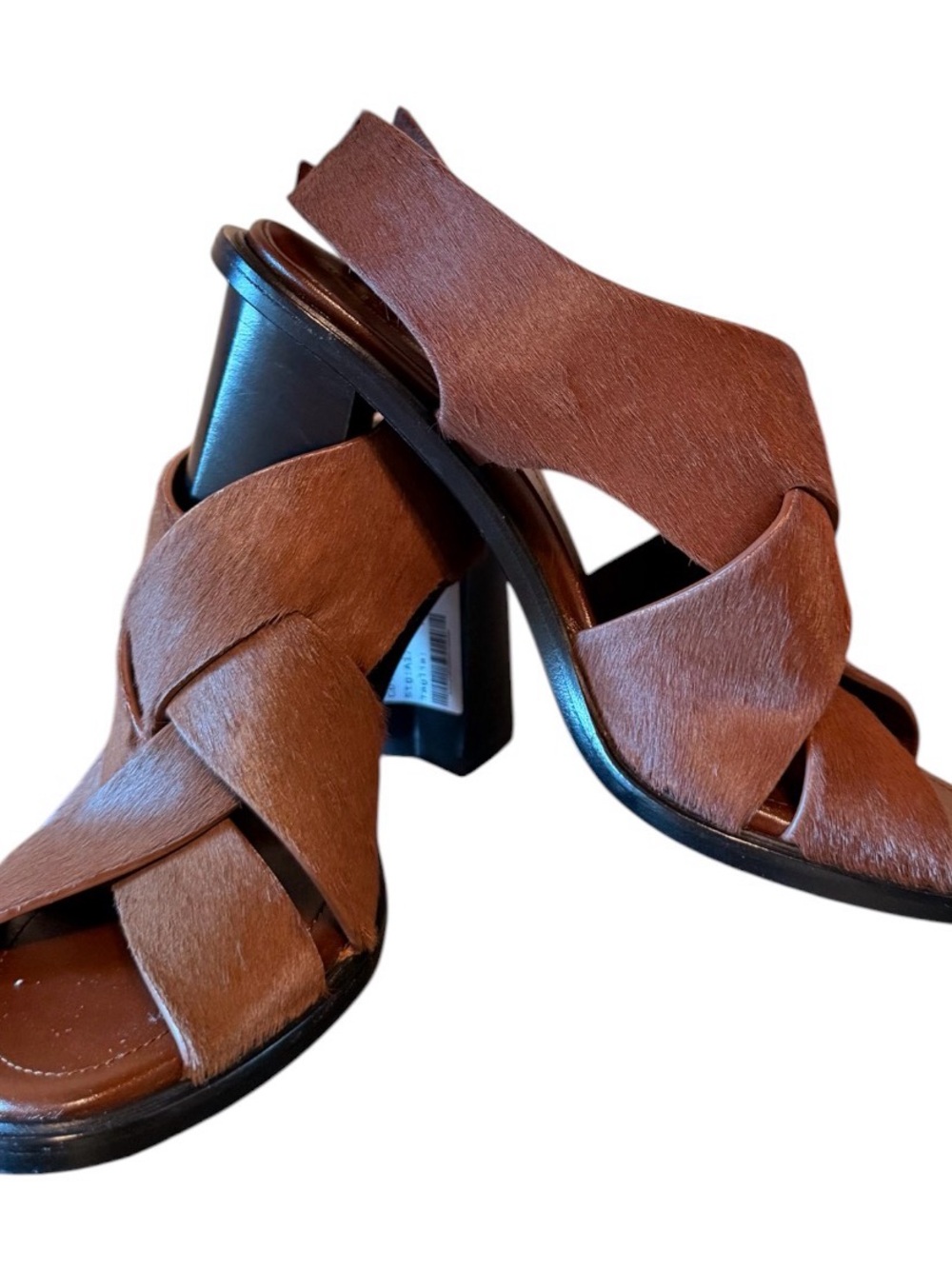 Tod’s pony hair brown leather braided-block heel sandals- Women